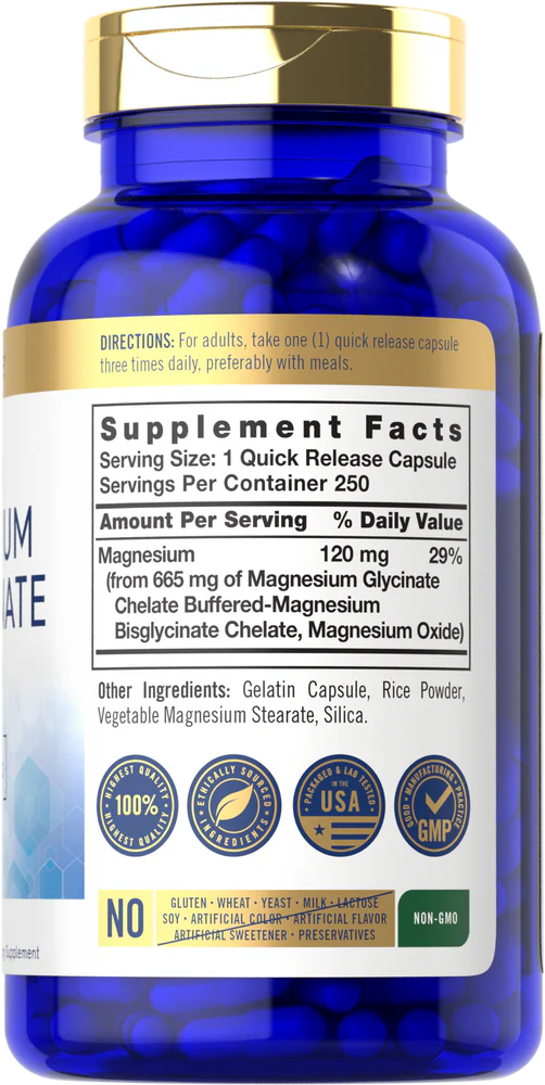 Bisglicinato de magnesio 665 mg 250 cápsulas